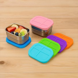 Varku 6 Pcs Stainless Steel Snack Containers for Youngsters, Leakproof Silicone Lids, Metal Box Containers 8 oz, Colorful for School and Outdoor Activities, Long-lasting and Safe Storage