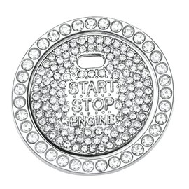 Yandong Car Engine Start Button Ring Universal Rhinestone Button Cover with Double Sided Tape Car Accessories Easy Installation (Silver)