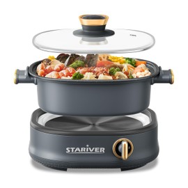 Stariver 3L Electric Hot Pot with Dual-Power Control and Non-Stick,Electric Shabu Shabu Pot with Removable Pot, Electric Pot with Tempered Glass Lid for Party, Family Dinners