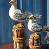 SEWACC 2Pcs Wooden Seagull Figurine 2 Size Mediterranean Style Seabird