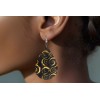 Twisted R Design Black and Gold Swirl Print Wood Dangle