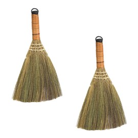 Wakauto 2pcs Home Natural Whisk Sweeping Hand Handle Broom - Whisk Broom Broom Handheld Brush Short Broom, Retro Style Cleaning Sweeping Broom for Home Office