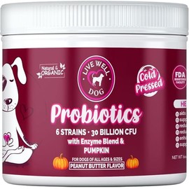 Live Well Dog Probiotics Chew, 6 Strains, 30 Billion CFU, Peanut Butter Flavor