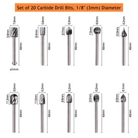 ZFYQ Set of 20 HSS Milling Cutter Router Bits Wood Cutter 3 mm Drill for DIY Grinding and Polishing Engraving Tools Accessories for Rotating Tools