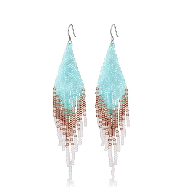Boho Beaded Bule Tassel Earrings for Women