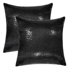 Xpanal Home Decorative Solid Glitter Sequins Square Throw Pillow Covers Cushion Case for Wedding Party,18"x18"(45cmx45cm), Black, 2 Packs