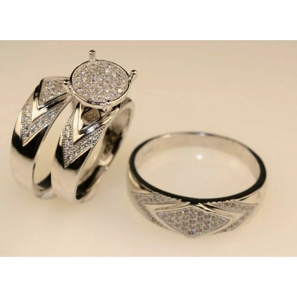 ny best White Gold Finish Engagement Ring Wedding Bands Set