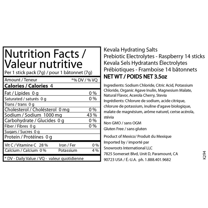 kevala Hydrating Salts Prebiotic Electrolytes – Raspberry – Zero Sugar