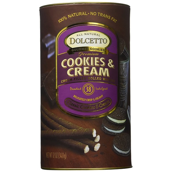 Dolcetto, Wafer Rolls Cookies And Cream, 12 Ounce