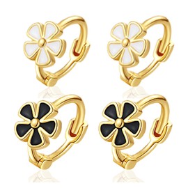 2 Pairs Daisy Huggie Hoop Earrings for Women Small Lucky Flower Hoops Mini Cartilage Huggie Sleeper Earring Fashion Jewelry Gifts (Gold Daisy Flower)