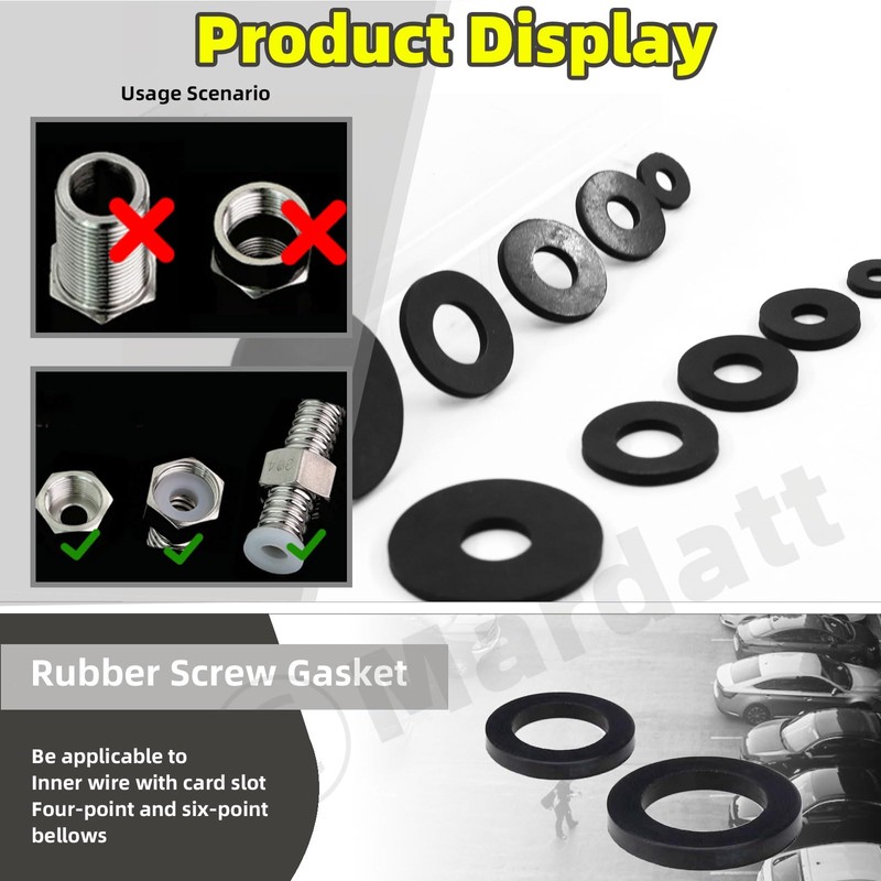 Mardatt 175Pcs 7 Sizes Rubber Washers Assortment Kit, 10/12/16/18/20/25/30MM Flat