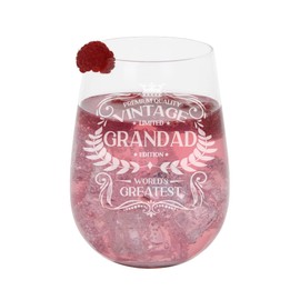Birthday Gift for Grandad Vintage World's Greatest Grandad Engraved Large Gin Glass Present for Grandfathers Etched 590ml Stemless Gin Glass