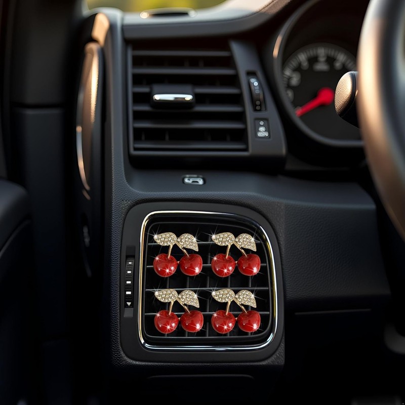 1Pc Cherry Car Air Vent Freshener Clip with Rhinestone, Decorative
