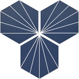 AULIGET Flower Vintage Hexagon Tile Peel and Stick Backsplash, 6"x7" Self Adhesive Wall Tiles in Blue (Pack of 45)