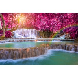 Reyhui Forest Waterfall Wall Mural Wallpaper Large Nature Scenery Mural for Bedroom Living Room TV Background Sofa Wall（Not Peel and Stick）
