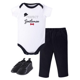 Little Treasure Unisex Baby Cotton Bodysuit, Pant and Shoe Set, Gentleman, 9-12 Months