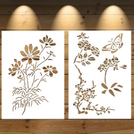 LynixTrade 2Pcs Flower Stencils for Crafts Reusable, 11.6" × 8.3" Nature Flower Stencils for Painting, Butterfly Flowers Drawing Templates for Painting on Wood Canvas DIY Art Card Window Wall Decor