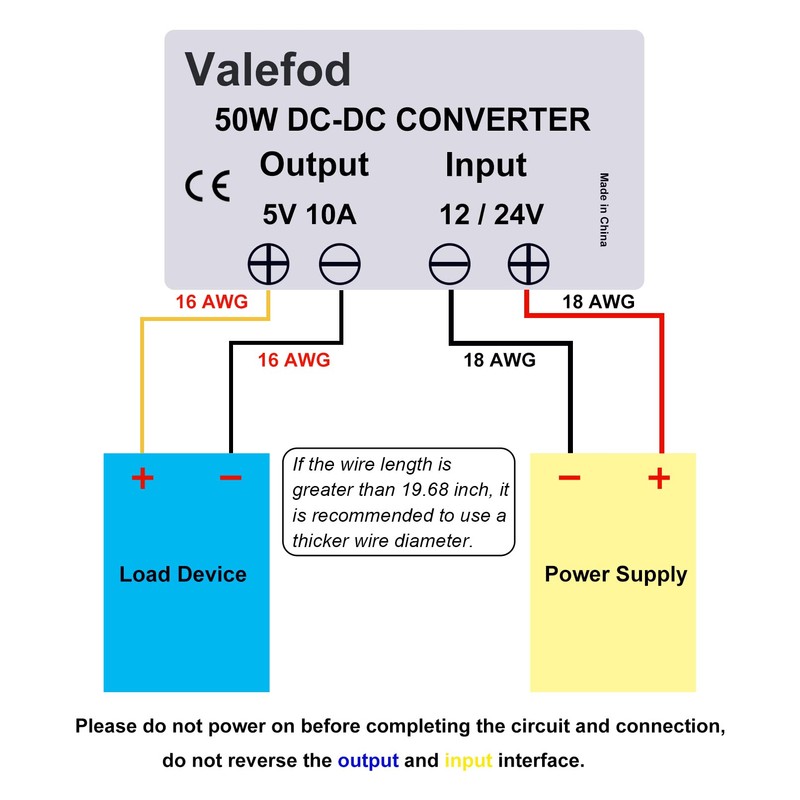 Valefod 12V 24V to 5V 10A 50W Step-Down Transformer DC