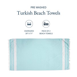LANE LINEN Beach Towel 2 Pack, Oversized Beach Towel 39"x71", Lightweight Beach Essentials for Women, Large Pool Towel, Absorbent & Quick Dry, Sand Free Beach Towel - Aqua