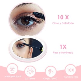 Lukovee, Espejo Compacto con Luz LED, Recargable, Redondo, Rosa