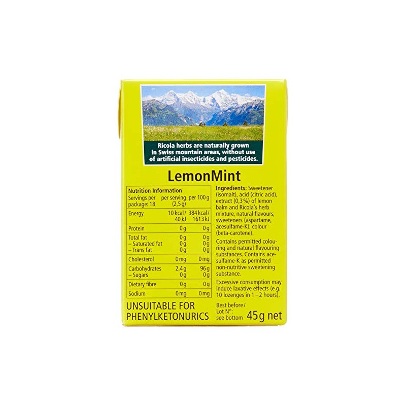 Ricola Sugar Free Herb Throat Drops Lemon Mint - 19