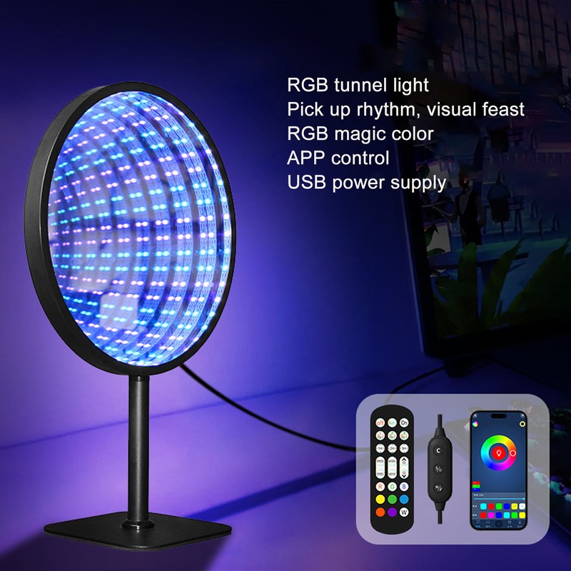 3D Mirror Tunnel Light 3D Night Light with Mirror RGB