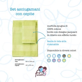 Filet Guest Towel Set with Aida Insert for Embroidery, Made of 100% Cotton Terry Towelling, Soft and Absorbent, Skin-Friendly, 100% Made in Italy, Plain Green