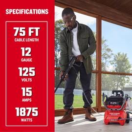 CRAFTSMAN 75 ft. Heavy-Duty Industrial Indoor/Outdoor Extension Cord Waterproof, 12/3 SJTW – Light Up 3 Prong Extension Cord, 15A/1875W/125V, ETL Certified