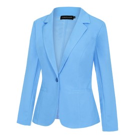 LADI TREND Ladies Blazer Linen Feel Loose Lapel Suit Tailored Tops for Women Long Sleeve (Sky Blue M)