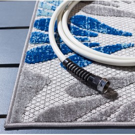 SAFAVIEH Cabana Collection 2' x 4' Grey/Blue CBN800F Floral Indoor/ Outdoor Non-Shedding Easy Cleaning Patio Backyard Deck Porch Mudroom Area Rug