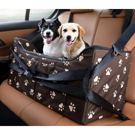 Elite Edge Dog Booster Car Seat for 2 Small Dogs or Medium Sized Dog Up to 55 lb - Dog Carrier for Travel - Large Dog Car Seat with Doggie Paw Prints - Adjustable Straps for Cars, Trucks and SUVs