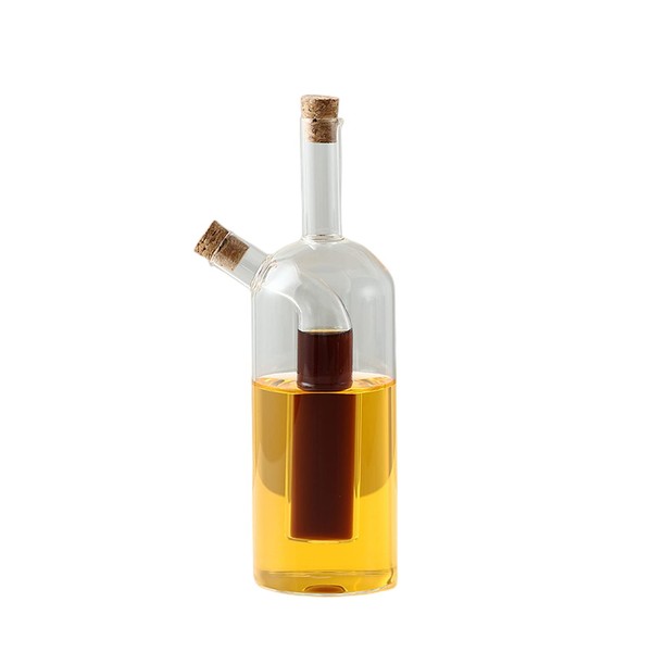 QUHUOYAO Bottiglia di olio in vetro | Bottiglia dispenser olio d'oliva | Bottiglia di aceto e olio 2 in 1 con tappo | Contenitore in vetro per riempimento (300/350 ml) (B)