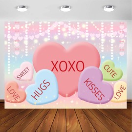 InMemory Sweetheart Valentine's Day Backdrop Candy Conversation Love Hearts Bokeh Dots Festival Party Decoration Banner Photo Booth Studio Props Photography Background 7x5ft