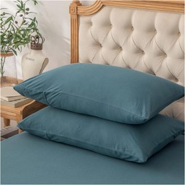 PURE ERA Jersey Knit Pillowcases 100% T-Shirt Cotton Super Soft Comfy Breathable, Set of 2, Queen 20" x 30", Solid Cerulean Blue