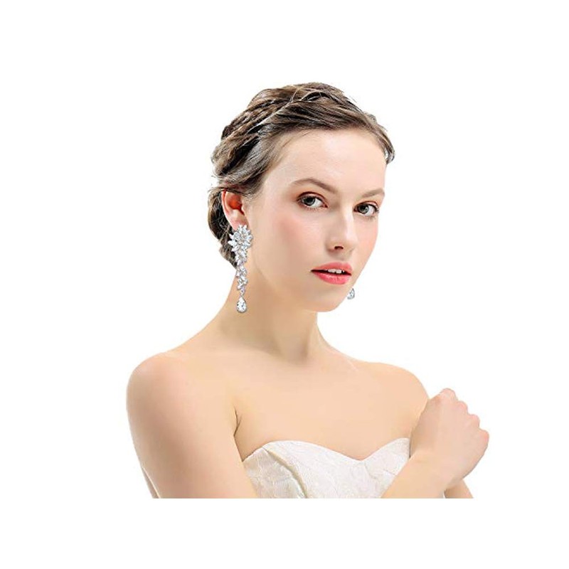 Mecresh Women's Earrings, Long, Popular, Swing, Silver Earrings, Petals, Crystal,