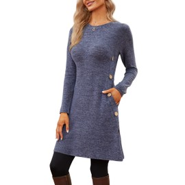 Jar of Love Blue Homecoming Dresses Long Sleeve Dress for Women Casual Dress Sweater Dress Midi Mini Winter Dress for Teens with Pockets,Navy Blue,XL