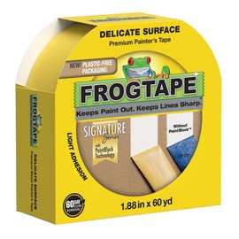 FrogTape Delicate Surface Painters Tape with PAINTBLOCK, 2 Inch Wide (1.88 In. x 60 Yds), Low Adhesion, Ideal for Freshly Painted Walls, Trim & Surfaces, Yellow, 1 Roll (280222)