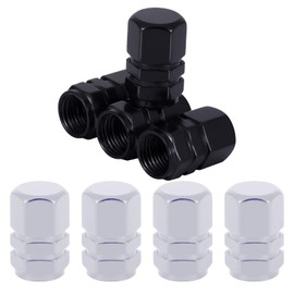 Tire Valve Stem Caps, 8 Pcs Car Aluminum Alloy Dust Caps Corrosion Resistant, Universal Stem Covers for Cars Trucks Motorcycles SUVs and Bikes (Black, Silver)