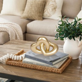 PUHOZN Gold Heart Sculpture Decor 6.5 ”Resin Couples Figurine Modern Love Statue for Home Shelf Table Desk Office Romantic Gift for Women Mom Girlfriend Anniversary Wedding Valentine’s Day