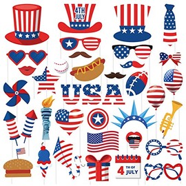SWYOUN 38PCS 4th of July American Photo Booth Props USA Independence Day Party Decorations Supplies