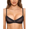 DOBREVA Women's Lace Bra Balconette See Through Underwire Sheer Mesh