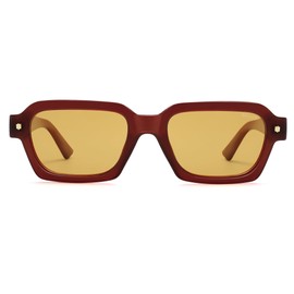 SOJOS SJ2397 - anteojos de sol polarizadas retro de moda para hombres y mujeres, estilo clásico cuadrado para hombre, Lente amarilla con marco café lechoso, 52-20-140
