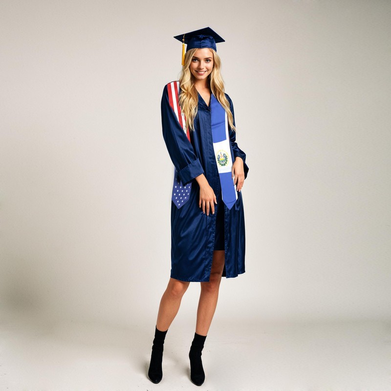 USA And El Salvador Flag Graduation Stole, Satin Embroidery Graduation