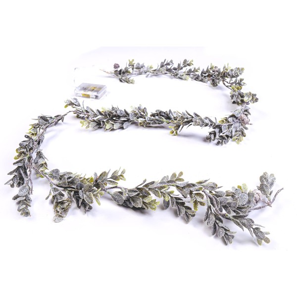 CraftMore Frosted Boxwood Garland with Lights 72 Inches