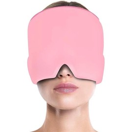 Cooling Gel Ice Pack Cap, Hot & Cold Headgear, Relieve Migraine, Cold Compress Sleeping Cap Eye Mask, Physical Cooling Migraine Cap for Head & Eye, Fall Gift - Color: Baby Pink, Specification: Front and rear double layer, gel