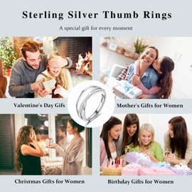 Sterling Silver Thumb Rings for Women S925 Silver Rings Cubic Zirconia Eternity Ring Minimalist Silver Ring Adjustable Open Ring for Girl With Inspirational Card
