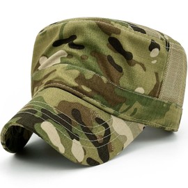 Masktide Oversize XXL Mens Camo Military Cadet Army Caps Womens Camouflage Quick Dry Flat Top Hat Mesh Back Woodland-Camo