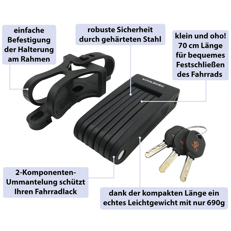Kohlburg Small And Lightweight Folding Bicycle Lock, Weight: 690 g,