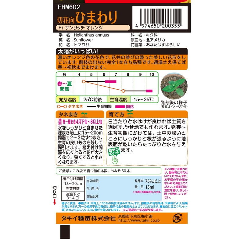 Takii Shubyo FHM602EBF Sunflower F1 Sunrich Orange