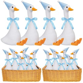 Blueweenly 12 Sets One Silly Goose Birthday Decor Girl Boy 1st Adopt a Goose Party Favor Gift 7.1 Inch Plush Stuffed Animal with Mini Party Hats and Ribbons(Cute,Blue)